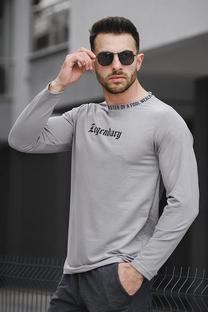 Slim Fit Lycra Crew Neck Men's Sweatshirt with Printed Collar