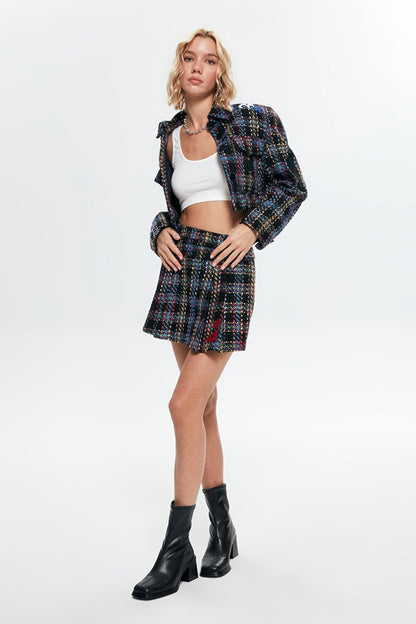 Colorful Tweed Mini Shorts Skirt Black