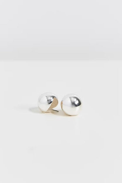 Silver Color Moon Plump Round Stud Earrings