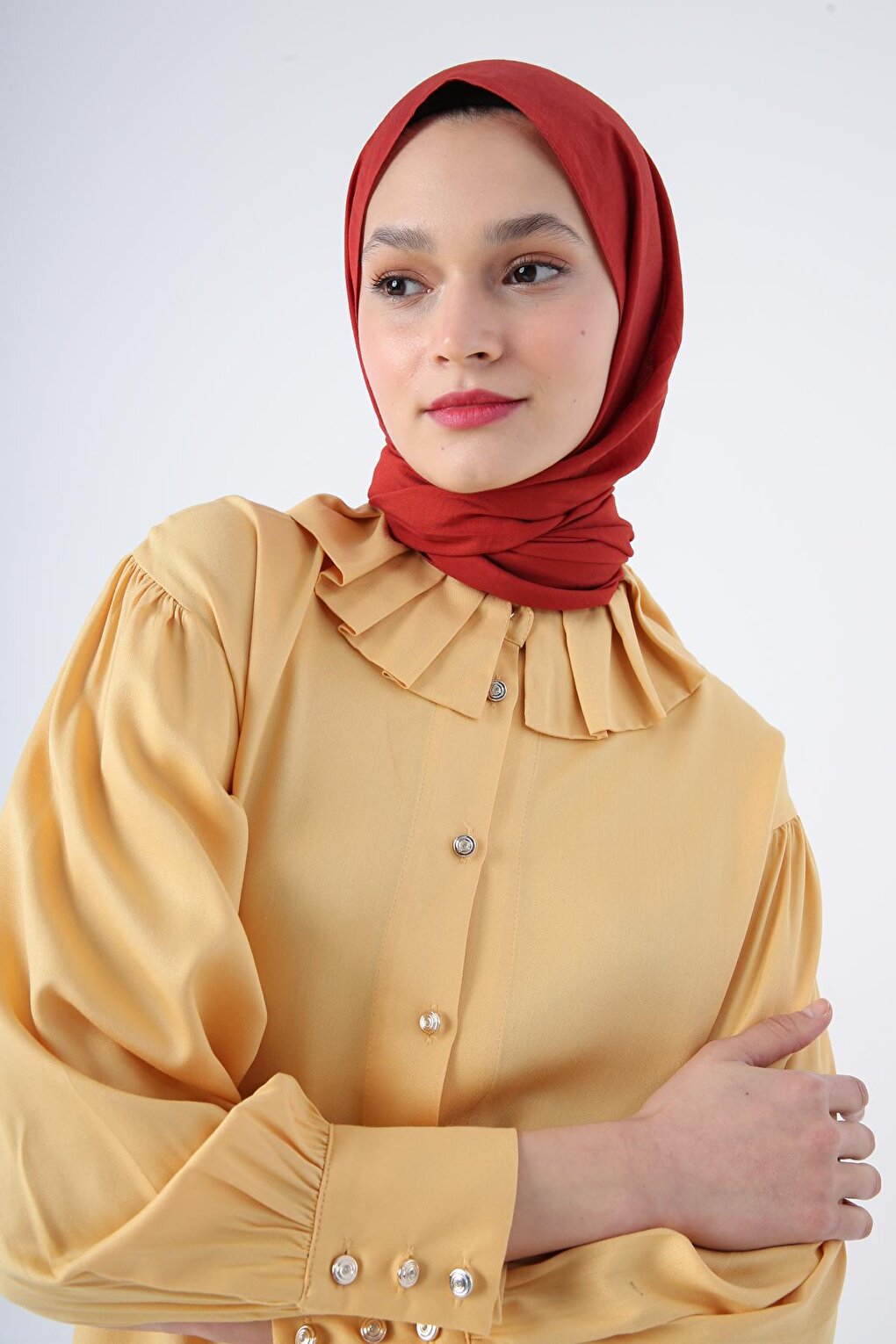 Yellow Collar Pleated Viscose Shirt Tunic