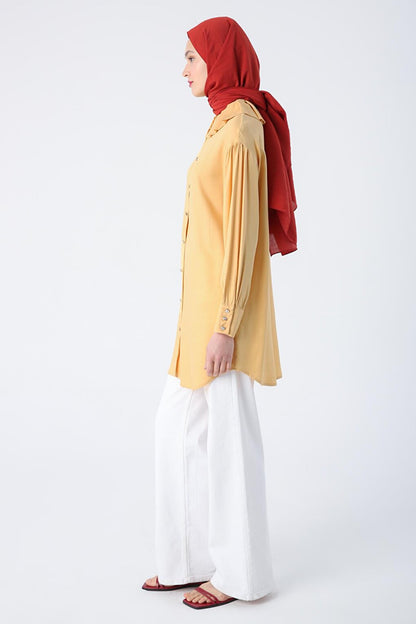 Yellow Collar Pleated Viscose Shirt Tunic