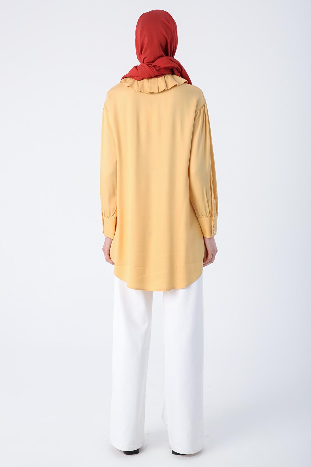 Yellow Collar Pleated Viscose Shirt Tunic