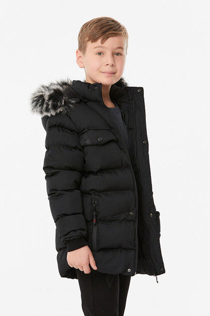 Hooded Boy's Coat with Zipper Pocket