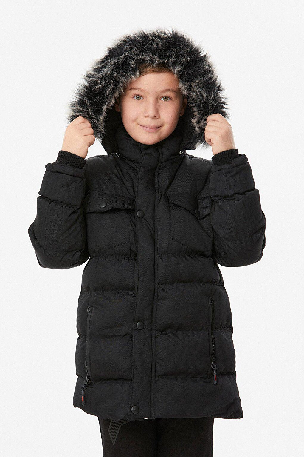 Hooded Boy's Coat with Zipper Pocket