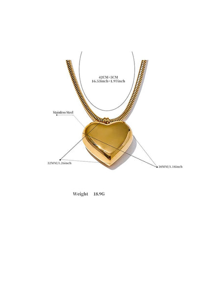 Stainless Steel Puffy Heart Pendant Chain Necklace