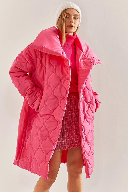 Women's Metal Button Quilted Oversize Puffer Coat