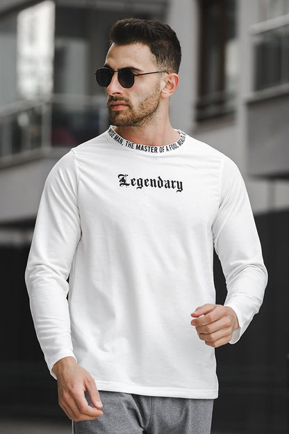 Slim Fit Lycra Crew Neck Men's Sweatshirt with Printed Collar