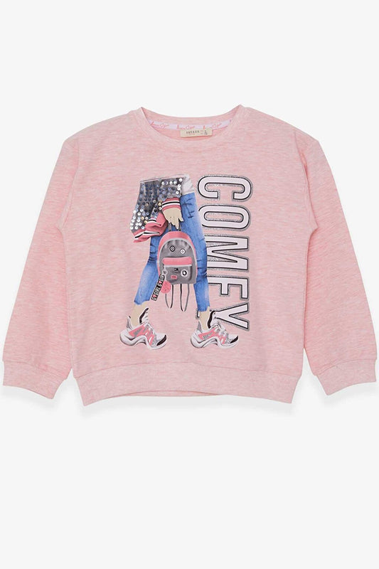 Girl's Sweatshirt Sequin Printed Salmon Melange (Ages 9-14)