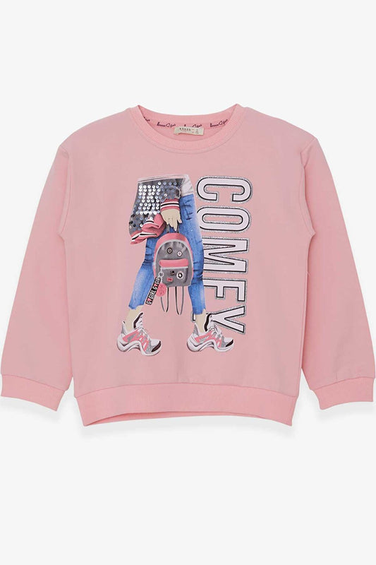 Girl's Sweatshirt Sequined Printed Powder (Ages 9-14)