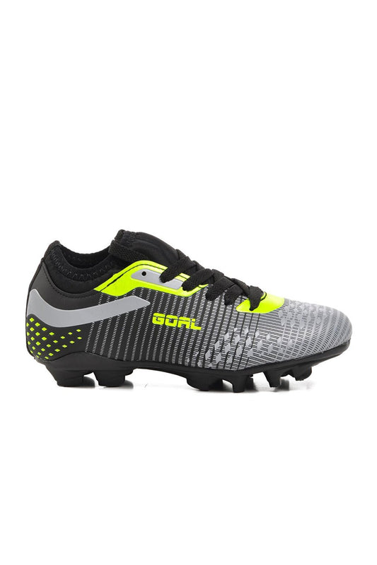 1011-F Black-Grey-Neon Yellow Kids Football Shoes