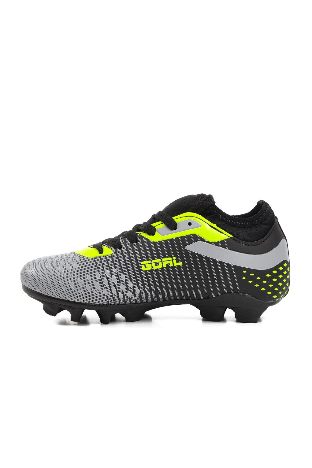 1011-F Black-Grey-Neon Yellow Kids Football Shoes