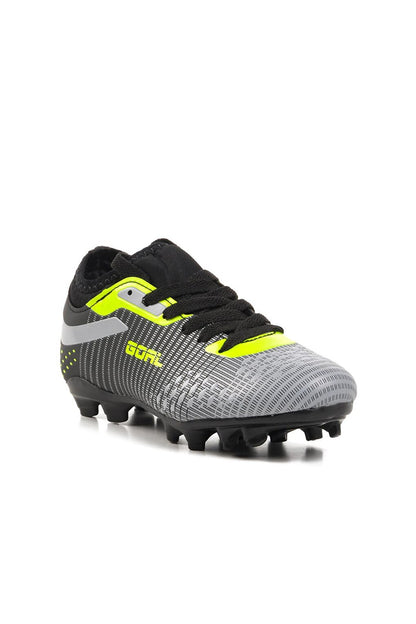 1011-F Black-Grey-Neon Yellow Kids Football Shoes