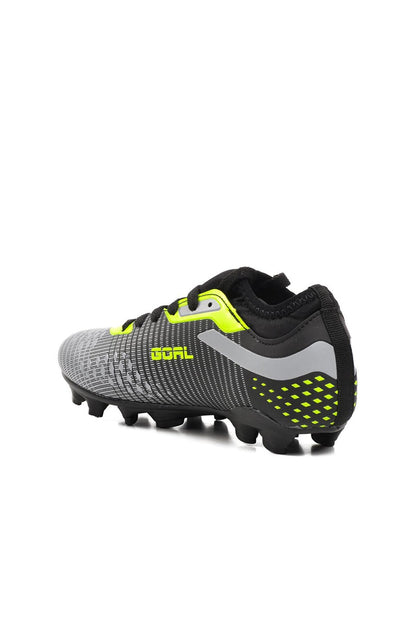 1011-F Black-Grey-Neon Yellow Kids Football Shoes