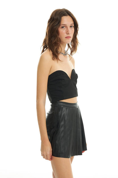 Pleated Leather Shorts Skirt Black