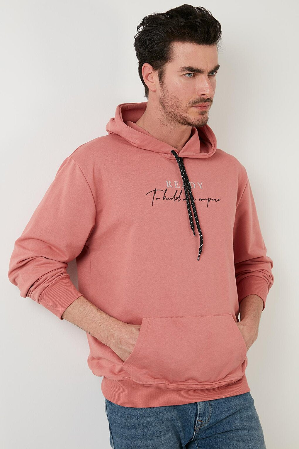 Slim Fit Printed Hooded Kangaroo Pocket Cotton Sweat 5414020