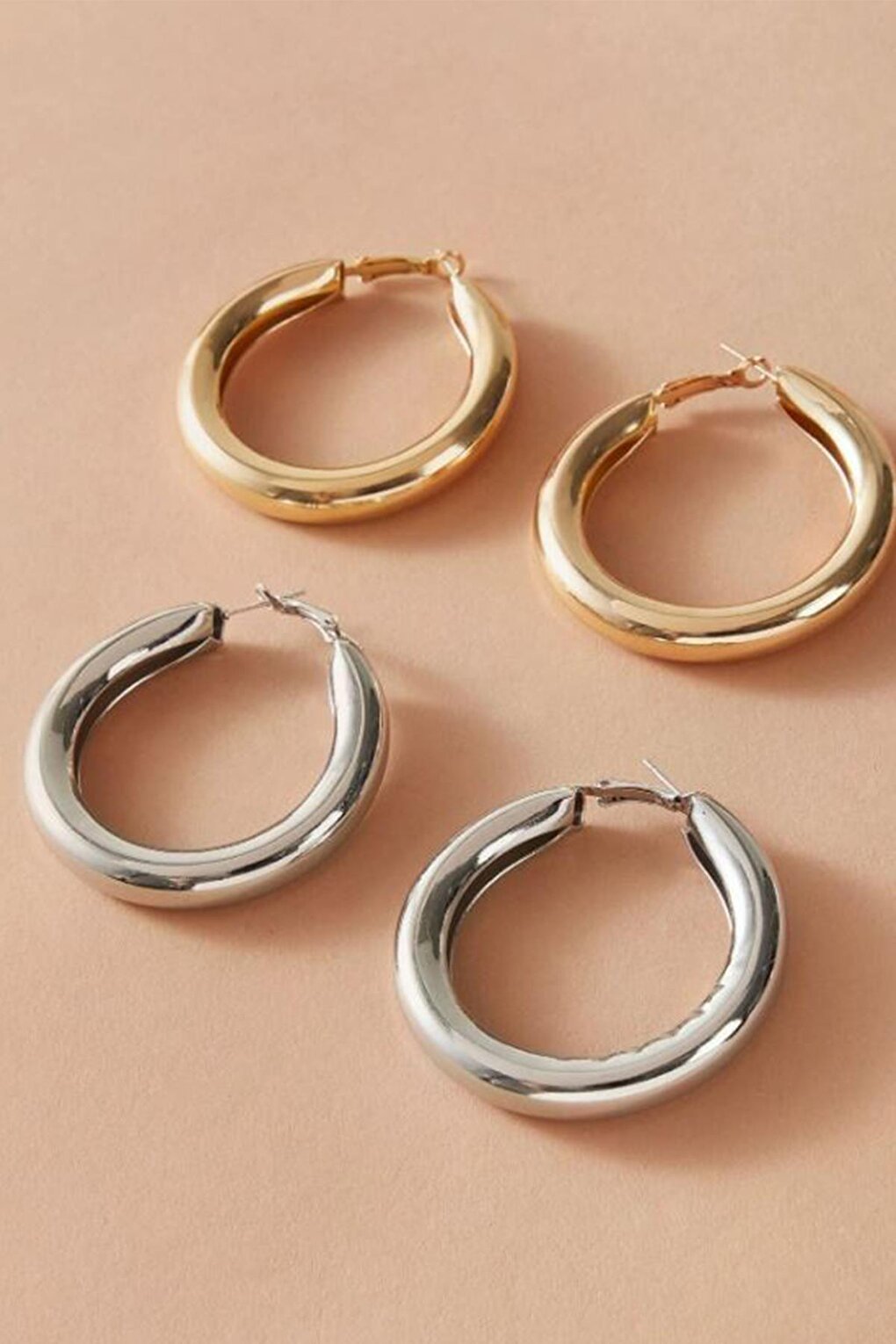 Medium Size Tubular Hoop Earring Set 3 cm - Set of 4