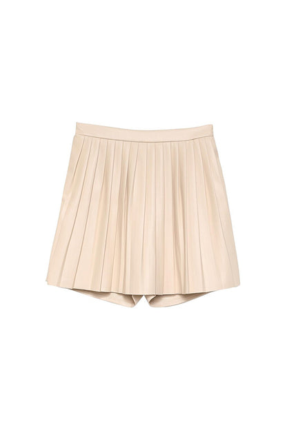 Pleated Leather Shorts Skirt Stone