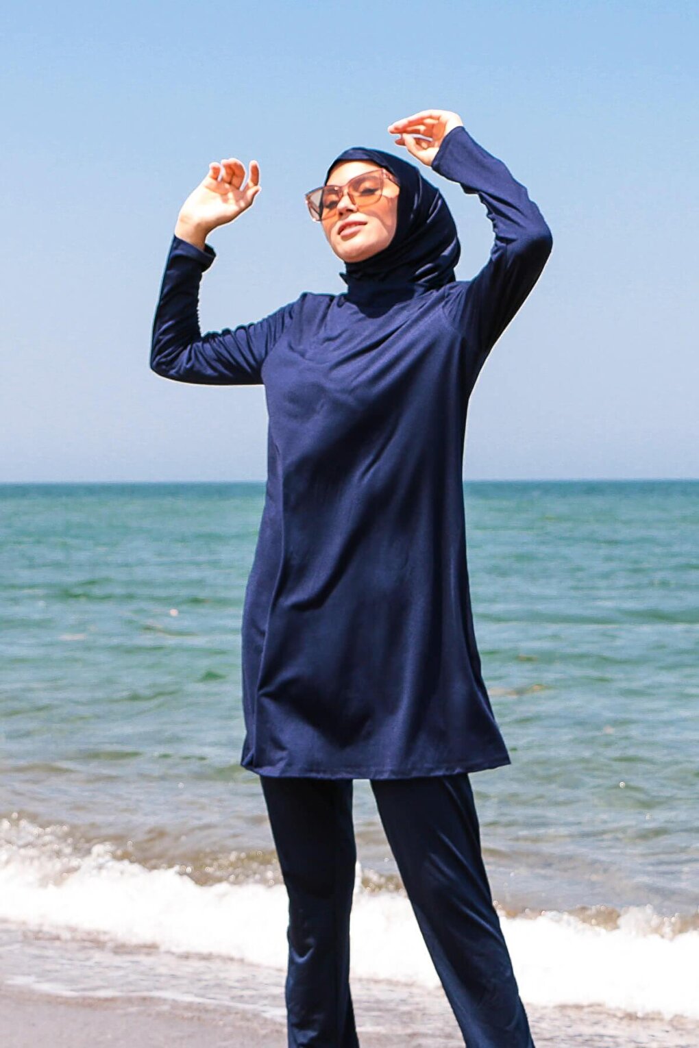 Navy Blue Fully Covered Hijab Swimsuit 1969