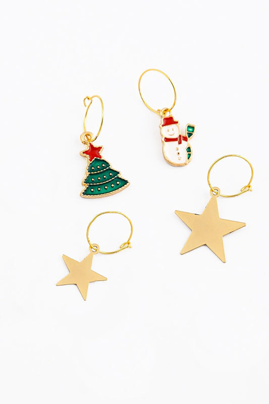 Christmas Star Hoop Earrings Pack of 4