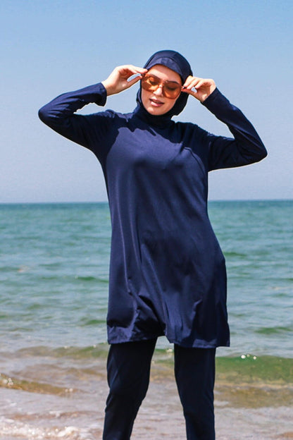 Navy Blue Fully Covered Hijab Swimsuit 1969