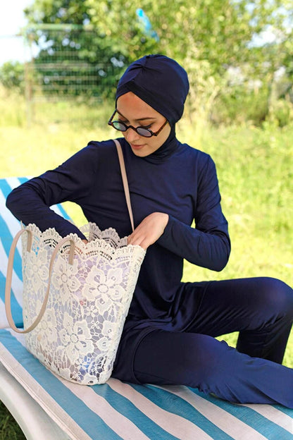 Navy Blue Fully Covered Hijab Swimsuit 1969