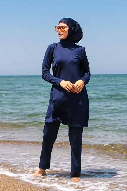 Navy Blue Fully Covered Hijab Swimsuit 1969