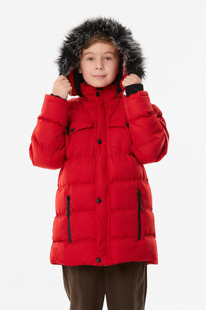 Hooded Boy's Coat with Zippered Pocket and Flap