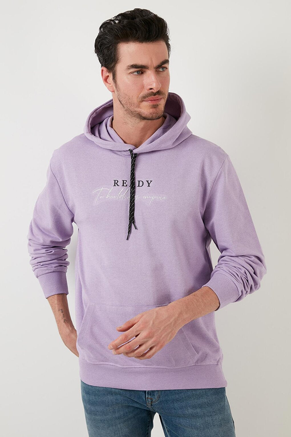 Slim Fit Printed Hooded Kangaroo Pocket Cotton Sweat 5414020