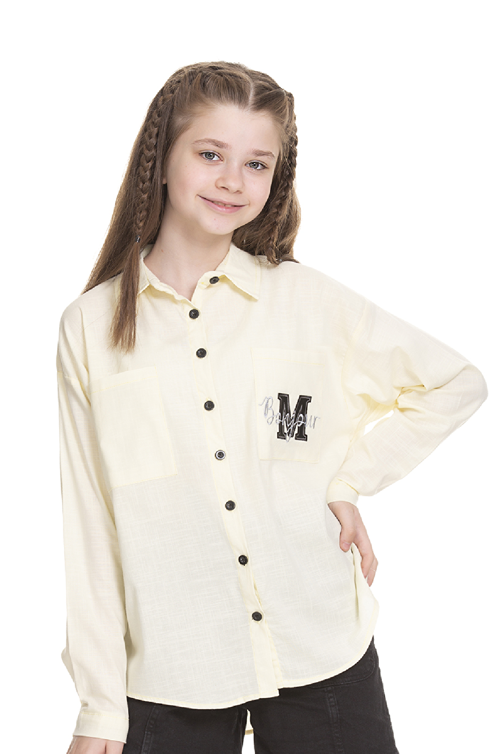 Girl's Pocket Printed Linen Shirt 8-14 Years