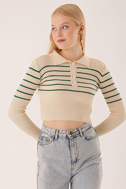 Polo Neck Top Striped Knitwear BLOUSE