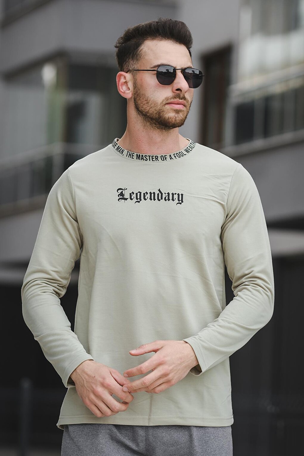 Slim Fit Lycra Crew Neck Men's Sweatshirt with Printed Collar