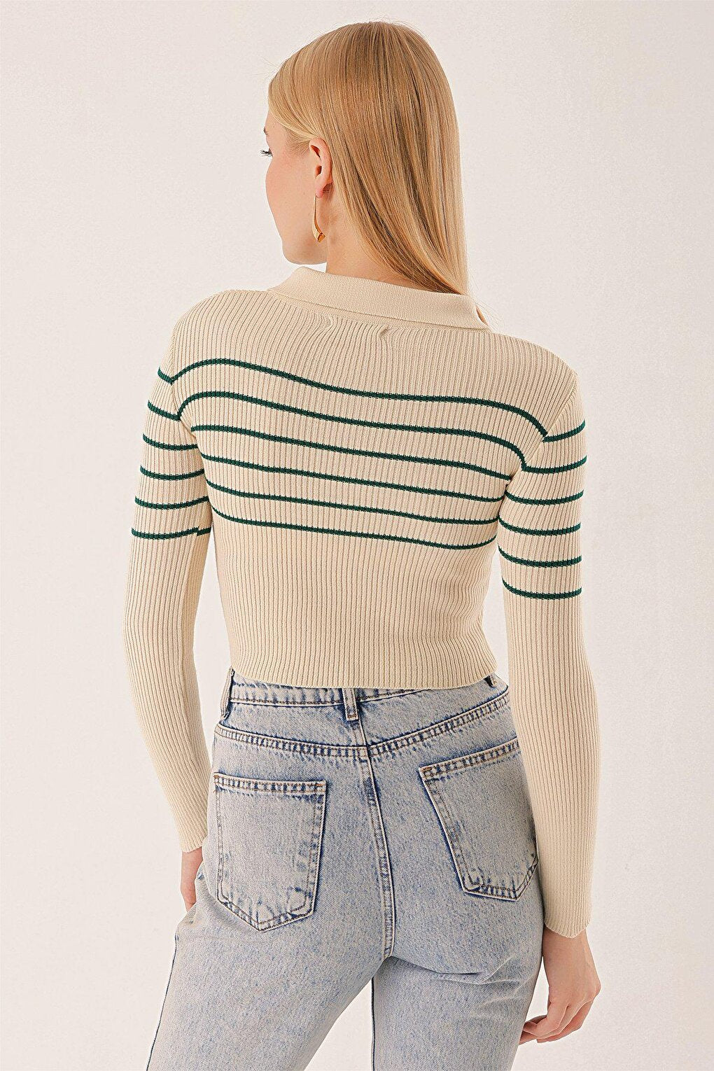 Polo Neck Top Striped Knitwear BLOUSE