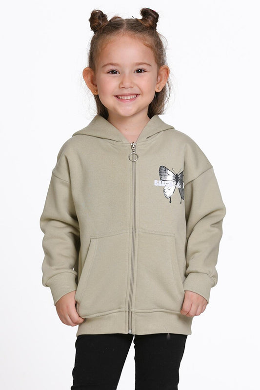 Girl's Khaki Cosmie Dreamer Print 1-5 Years Zippered Sweatshirt