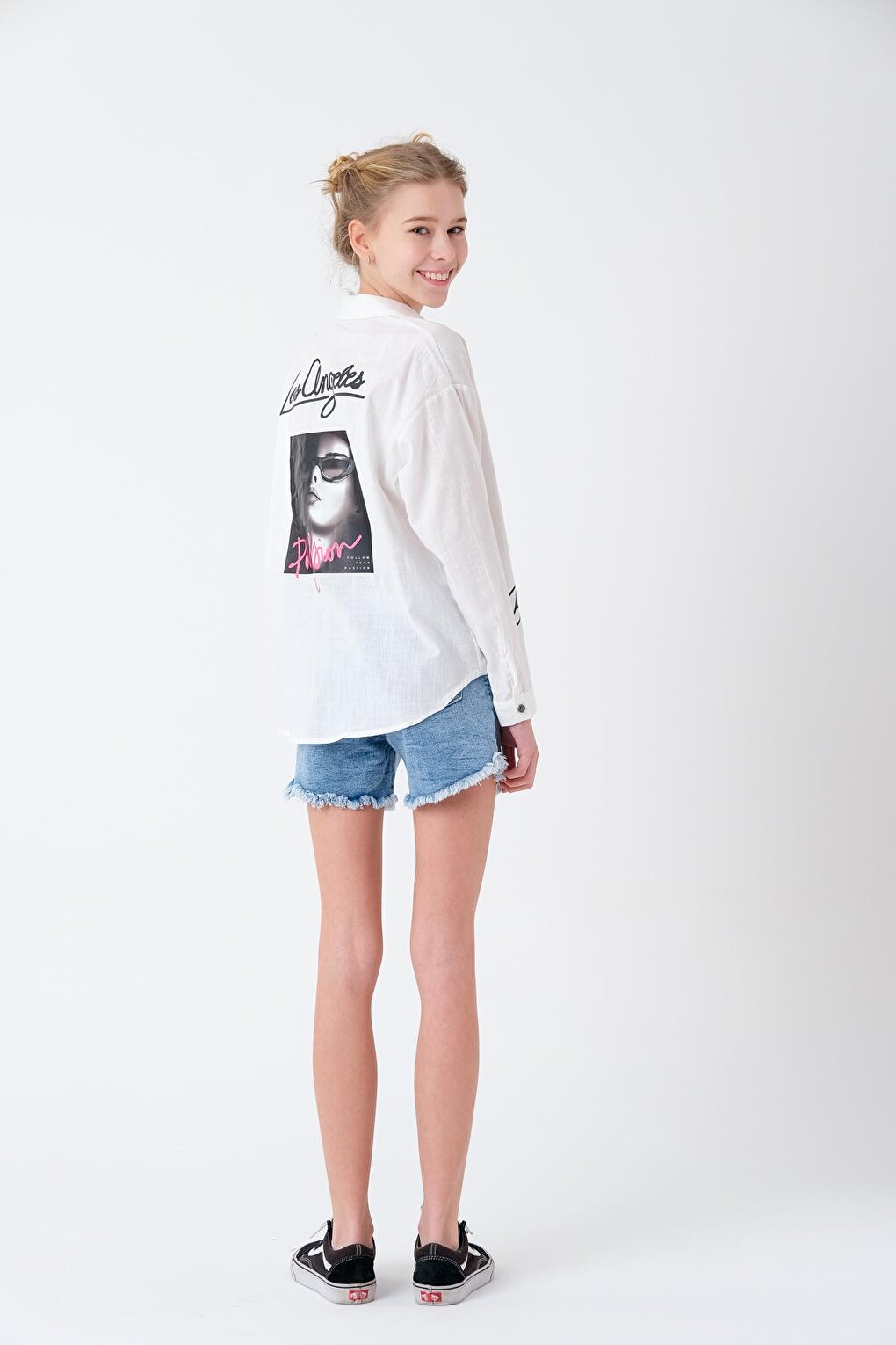 Girl's White Back Printed Shirt 7-14 Years 13917