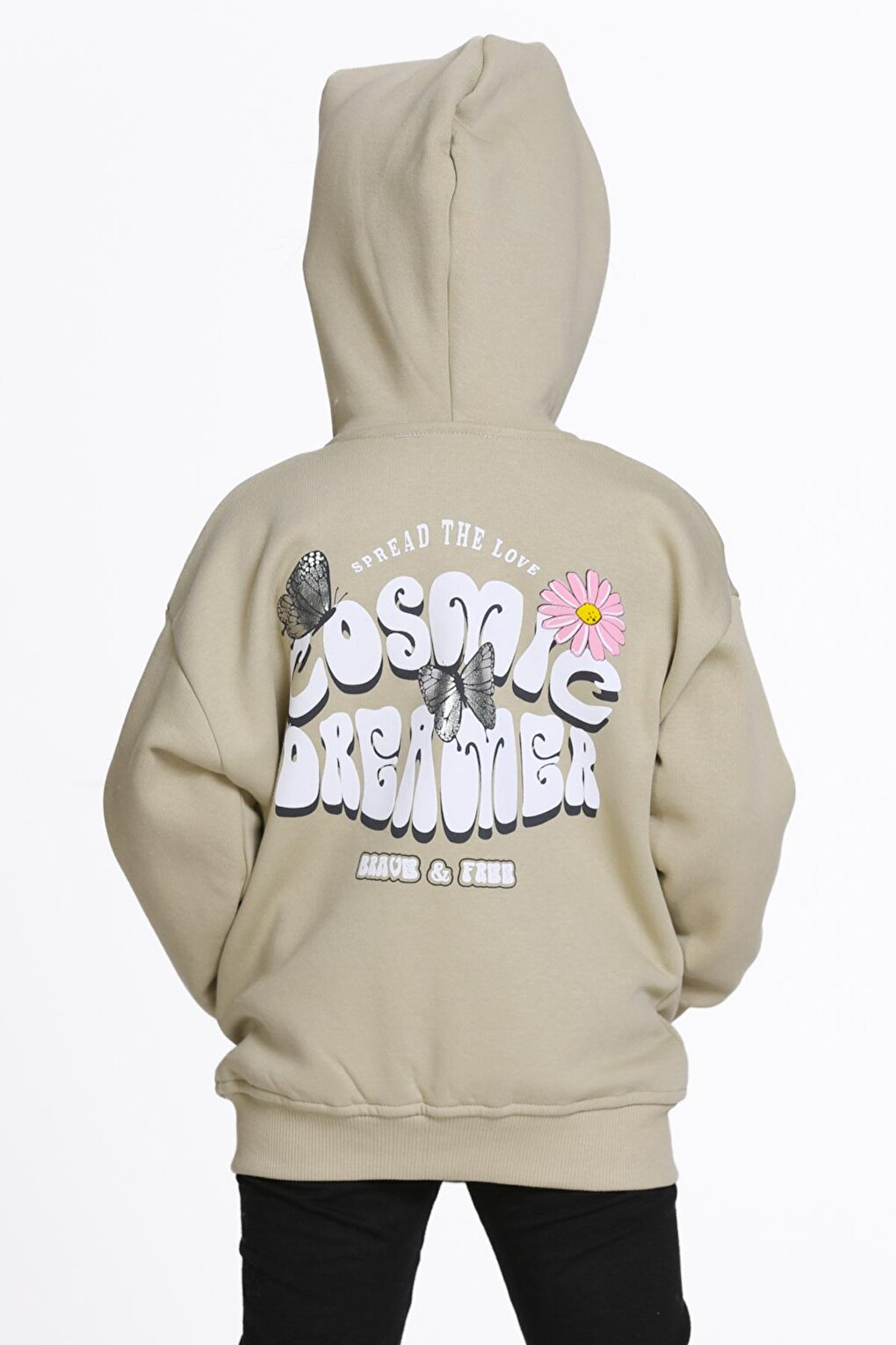 Girl's Khaki Cosmie Dreamer Print 1-5 Years Zippered Sweatshirt