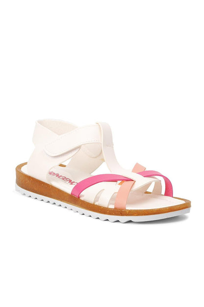 22Y07-F White-Fuchsia-Pink Girl's Sandals