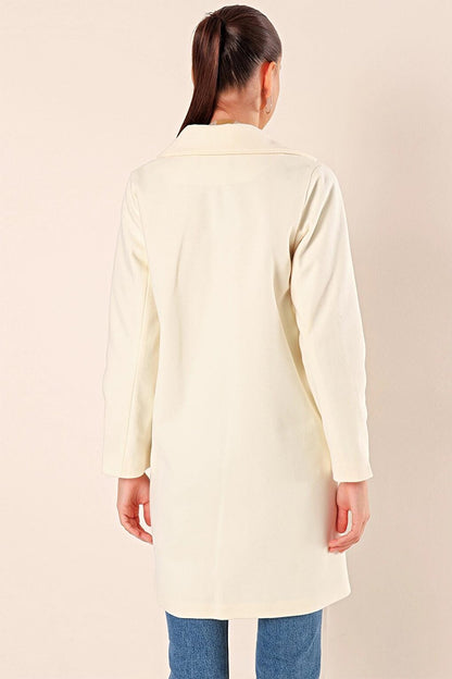 Cream Single Button Pocketed Cashmere Coat