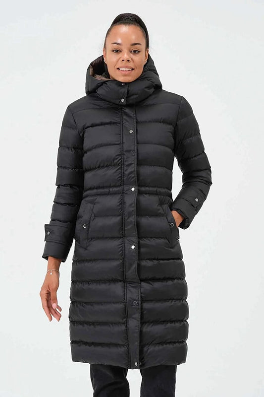 Black Hooded Zippered Long Puffer Coat