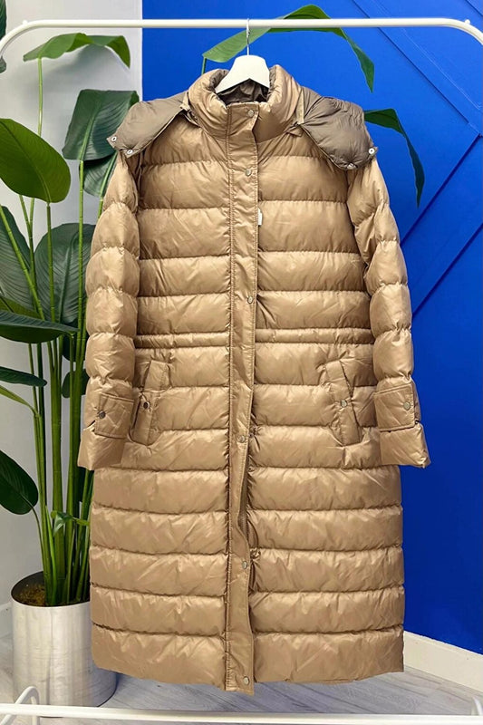 Mink Hooded Zippered Long Puffer Coat