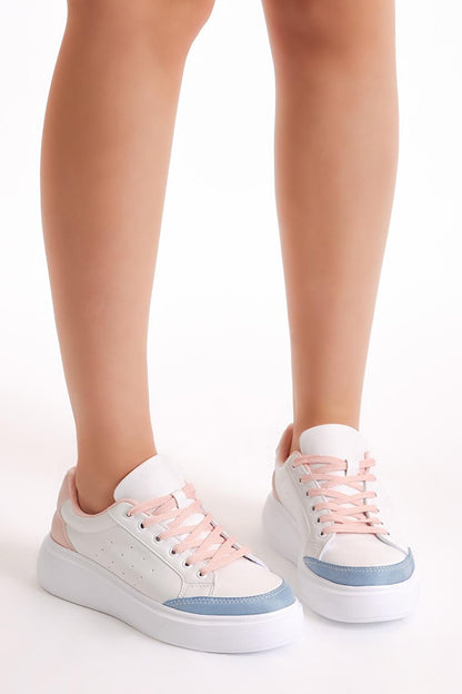 Women's White Powder Poly Sole Lace-Up Sneakers