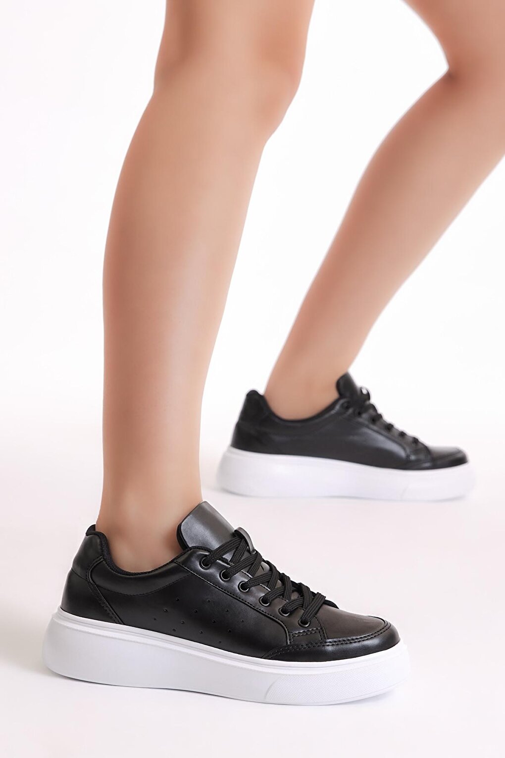 Women's Black Poly Sole Lace-Up Sneakers