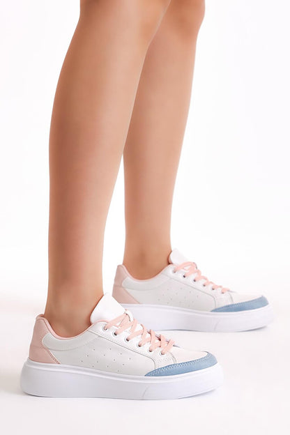 Women's White Powder Poly Sole Lace-Up Sneakers