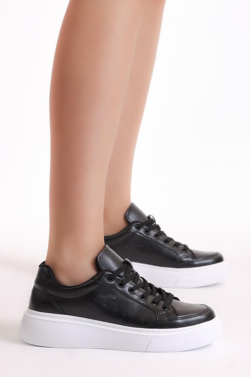 Women's Black Poly Sole Lace-Up Sneakers