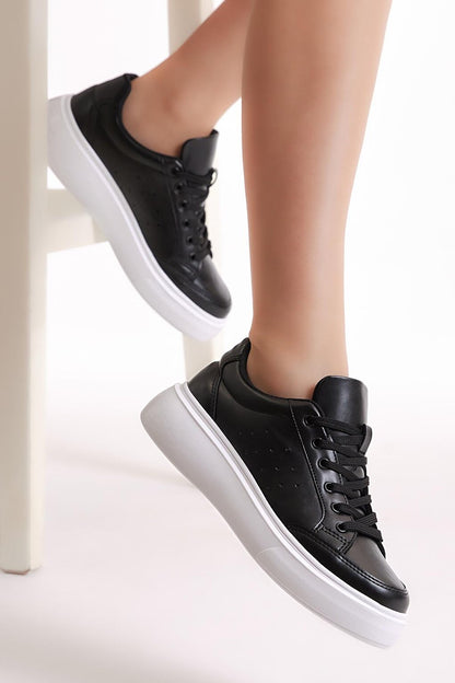 Women's Black Poly Sole Lace-Up Sneakers