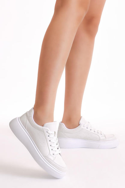 Women's White Poly Sole Lace-Up Sneakers