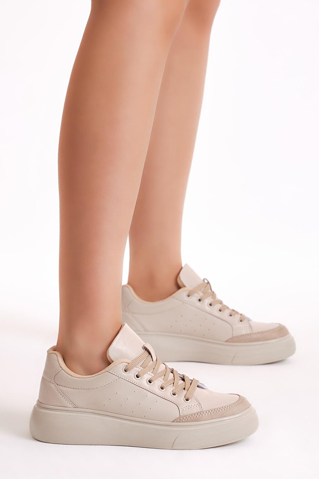 Women's Beige Poly Sole Lace-up Sneakers