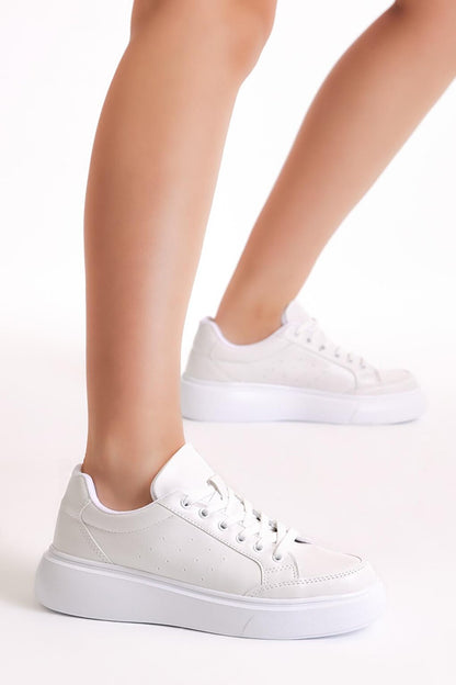 Women's White Poly Sole Lace-Up Sneakers