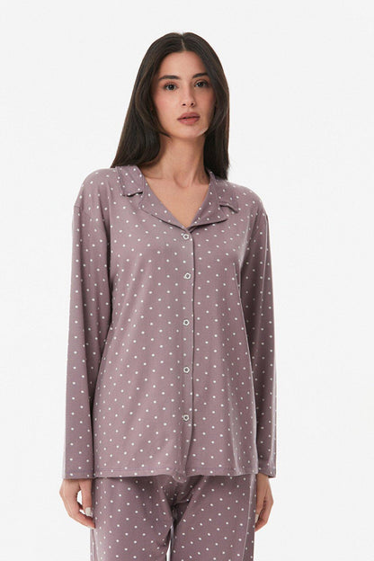 Polka Dot Shirt Collar Pajama Set