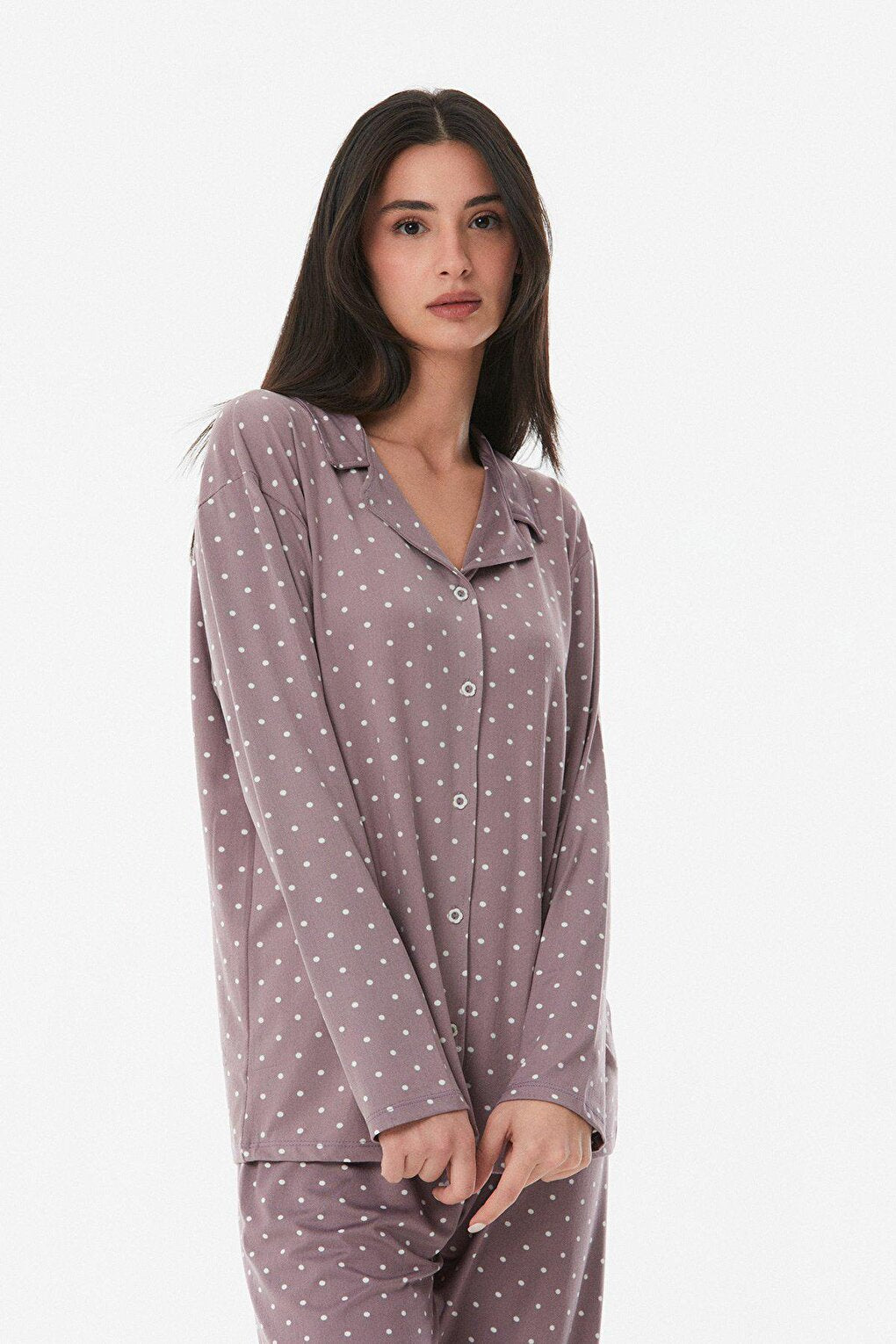 Polka Dot Shirt Collar Pajama Set