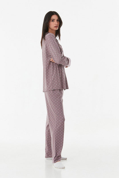 Polka Dot Shirt Collar Pajama Set